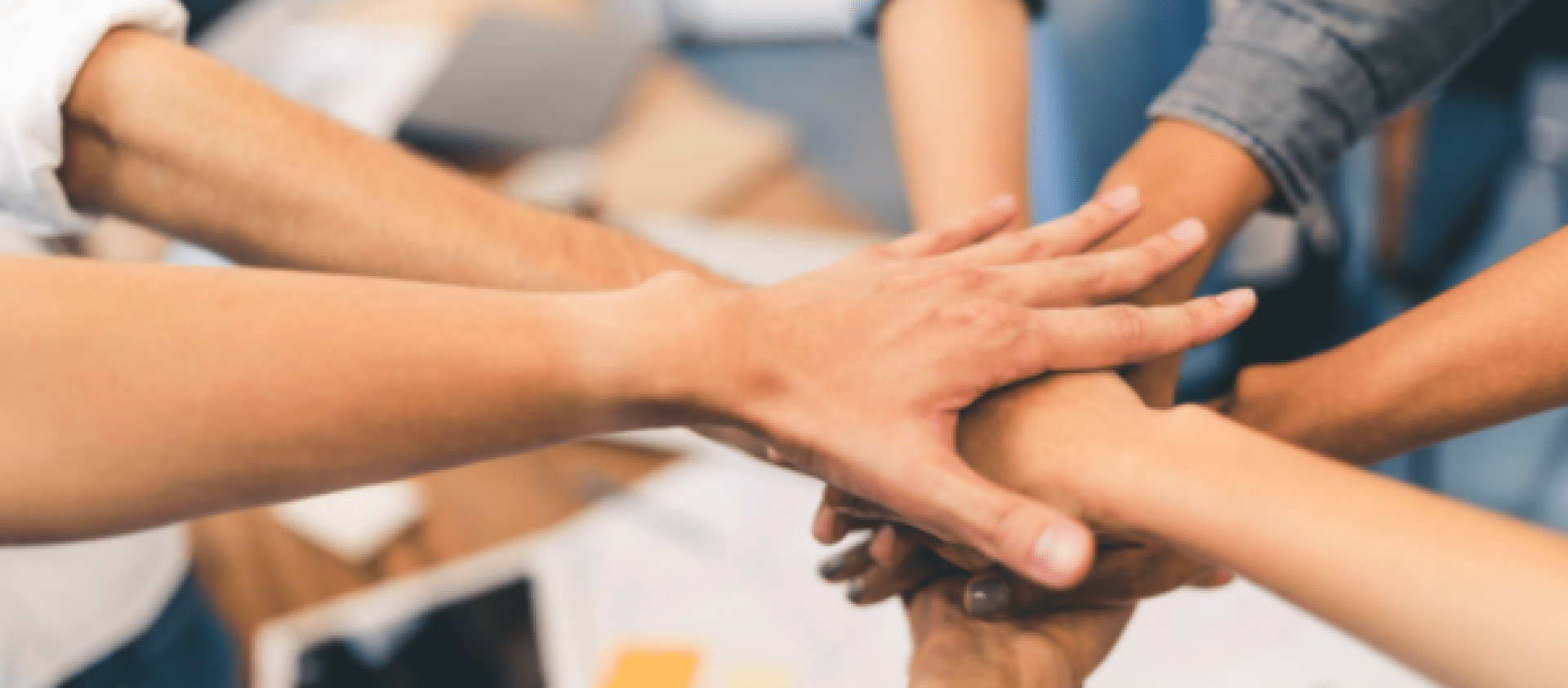 Many hand meet together