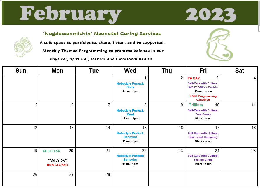 Neonatal Services February Calendar